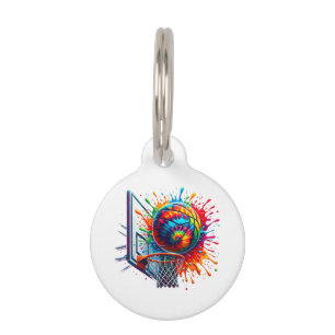 Placa Para Mascotas Baloncesto colorido Tie Dye Color Splash Basketbal