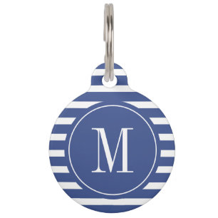 Placa Para Mascotas Banda azul y blanca moderna con monograma