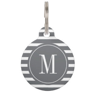 Placa Para Mascotas Banda gris y blanca moderna con monograma