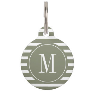 Placa Para Mascotas Banda verde y blanca moderna con monograma
