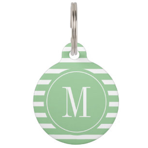 Placa Para Mascotas Banda verde y blanca moderna con monograma