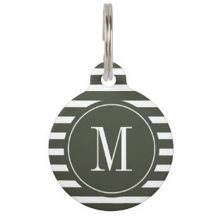 Placa Para Mascotas Banda verde y blanca moderna con monograma