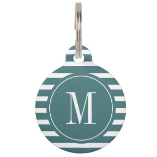 Placa Para Mascotas Banda verde y blanca Verde azulada moderna con mon