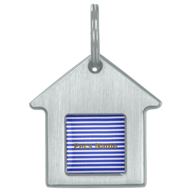Placa Para Mascotas Bandas geométricas azules de moda (Frente)