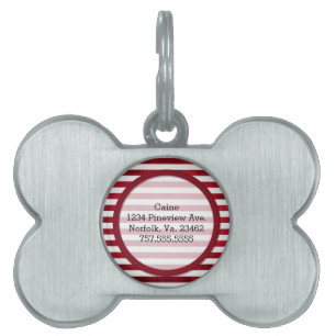 Placa Para Mascotas Bandas rojas y blancas sobre textura de tela por S