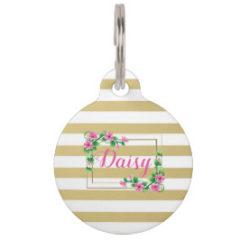Placa Para Mascotas Bandas y flores de oro
