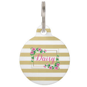Placa Para Mascotas Bandas y flores de oro