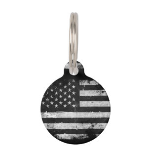 Placa Para Mascotas Bandera americana del Grunge blanco y negro