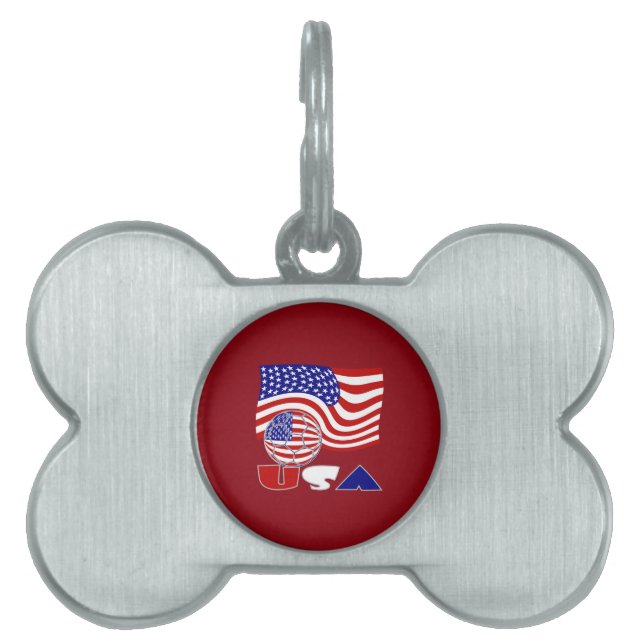 Placa Para Mascotas Bandera Americana Estados Unidos Balón de fútbol f (Frente)