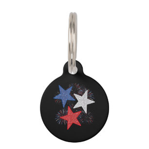 Placa Para Mascotas Bandera Americana Fuegos Artificiales Estrellas 4