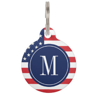 Placa Para Mascotas Bandera Americana Moderna con Monograma