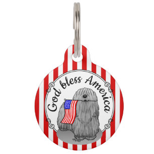 Placa Para Mascotas Bandera Americana Patriótica USA Perro Puli (gris)