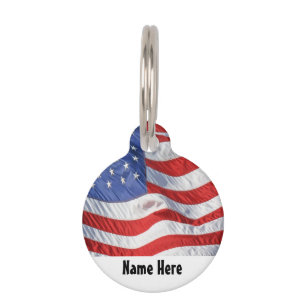 Placa Para Mascotas Bandera americana que agita patriótica