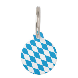 Placa Para Mascotas Bandera bávara de diamantes azul y blanco