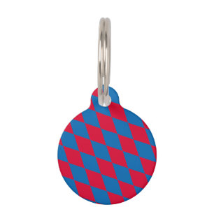 Placa Para Mascotas Bandera bávara de diamantes azul y rojo