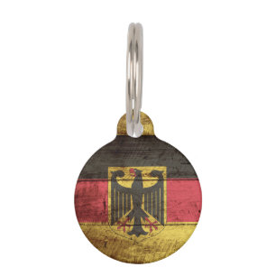 Placa Para Mascotas Bandera de Alemania en grano de madera viejo
