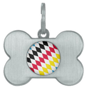 Placa Para Mascotas Bandera de Baviera con patrón de diamante negro ro