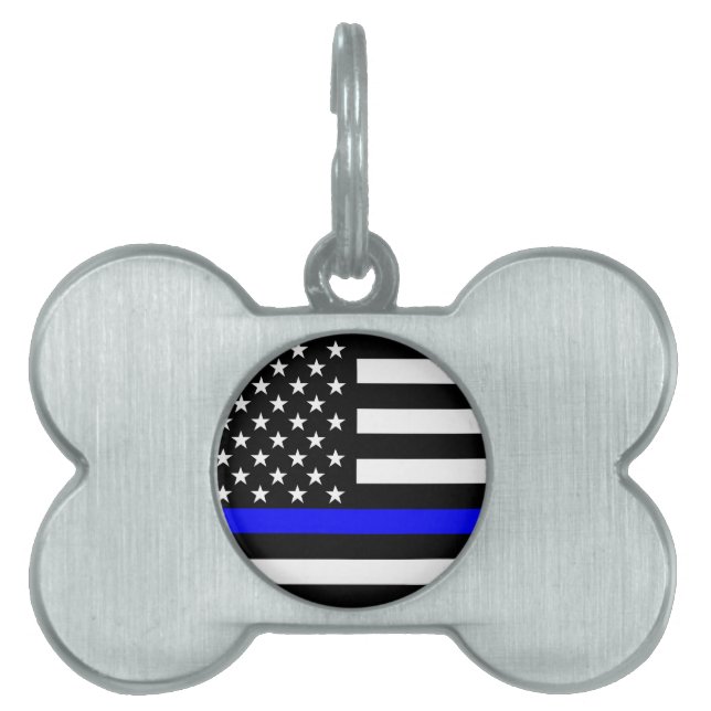 Placa Para Mascotas Bandera de Estados Unidos de la Línea Azul (Frente)