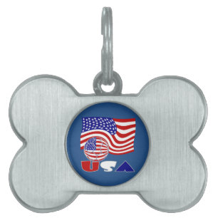 Placa Para Mascotas Bandera de Estados Unidos USA Balón de Fútbol Fond