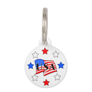 Placa Para Mascotas Bandera de Estados Unidos y estrellas