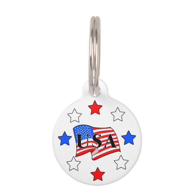 Placa Para Mascotas Bandera de Estados Unidos y estrellas (Anverso)