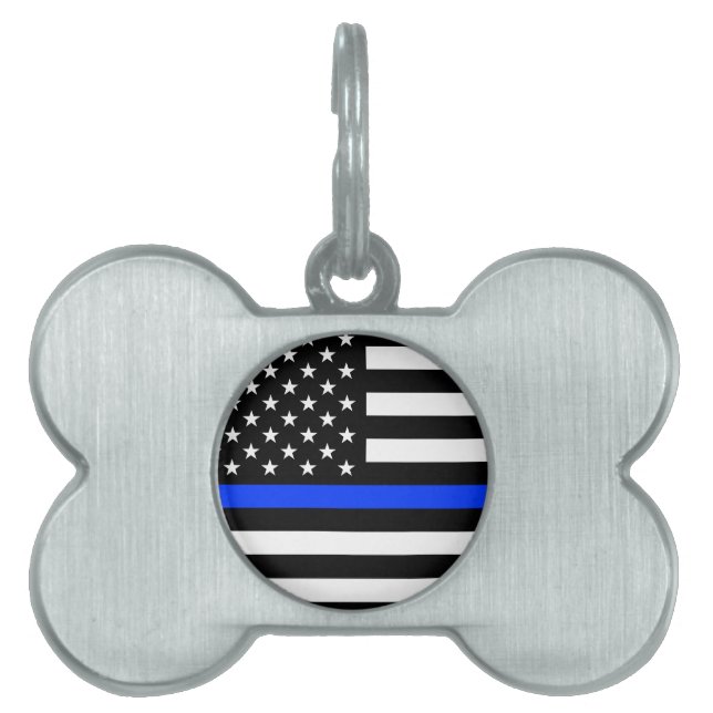 Placa Para Mascotas Bandera de la policía delgada de la línea azul (Frente)