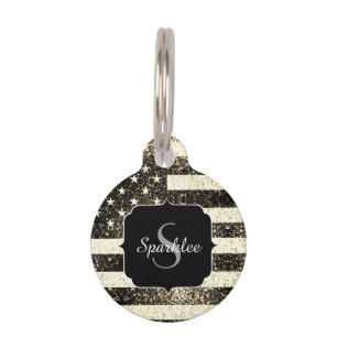 Placa Para Mascotas Bandera de los Estados Unidos gálibos de oro sepia