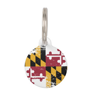 Placa Para Mascotas Bandera de Maryland del Grunge