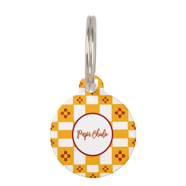 Placa Para Mascotas Bandera de Nuevo México Rojo Zia Amarillo (Anverso)