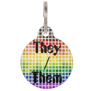 Placa Para Mascotas Bandera de Orgullo Gay Lluvia de Colores Cuadros B
