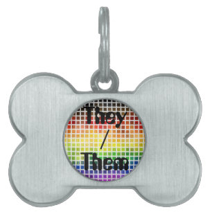 Placa Para Mascotas Bandera de Orgullo Gay Lluvia de Colores Cuadros B