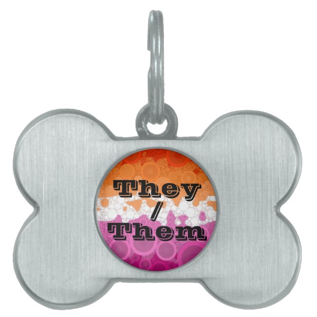 Placa Para Mascotas Bandera de orgullo lésbico personalizable con burb (Frente)