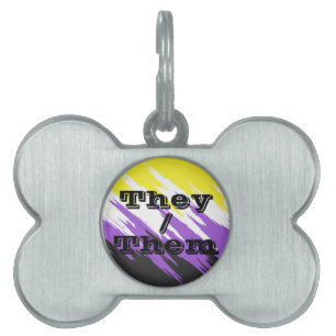 Placa Para Mascotas Bandera de orgullo no binario zigzag de pronombre 