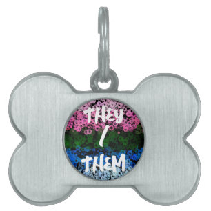Placa Para Mascotas Bandera de orgullo omniromántico floral retro groo