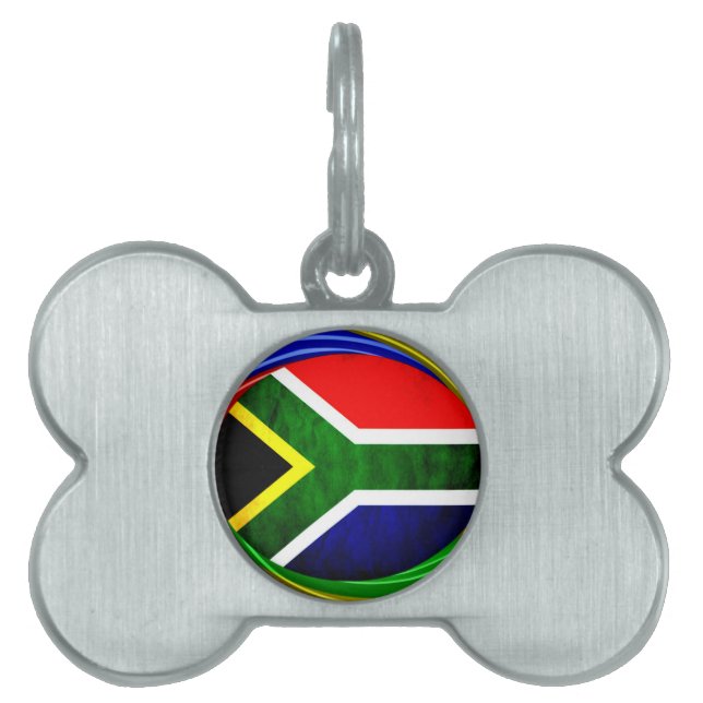 Placa Para Mascotas Bandera de Sudáfrica: Dinámico Swirl Motif (Frente)