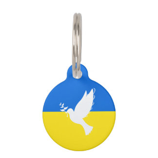 Placa Para Mascotas Bandera de Ucrania - Paloma de paz - Libertad - Pa
