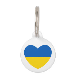 Placa Para Mascotas Bandera de Ucrania Personalizado de corazón amari