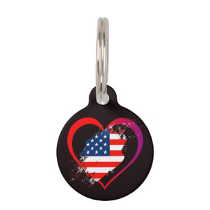 Placa Para Mascotas bandera del corazón de Estados Unidos