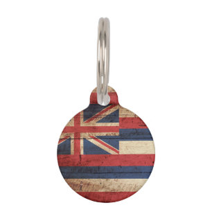Placa Para Mascotas Bandera del estado de Hawaii en grano de madera