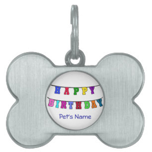 Placa Para Mascotas Bandera del feliz cumpleaños