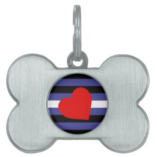 Placa Para Mascotas Bandera del Orgullo de Cuero y Corazón