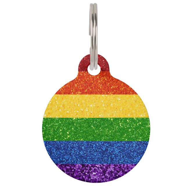 Placa Para Mascotas Bandera del orgullo gay Purpurina LGBT (Anverso)