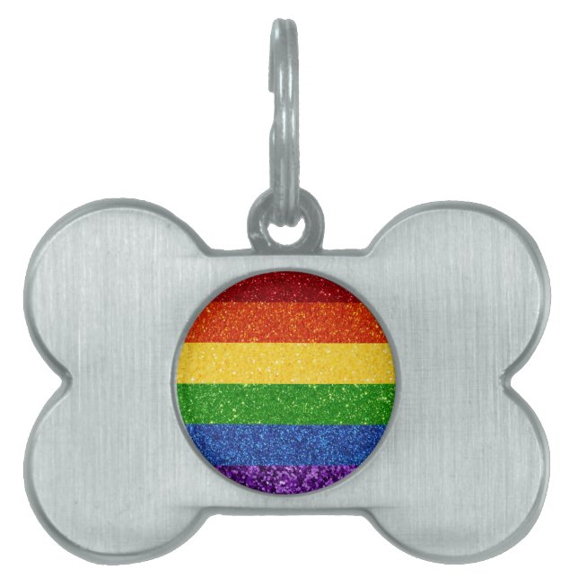 Placa Para Mascotas Bandera del orgullo gay Purpurina LGBT (Frente)