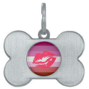 Placa Para Mascotas Bandera del Orgullo Lésbico con lápiz labial