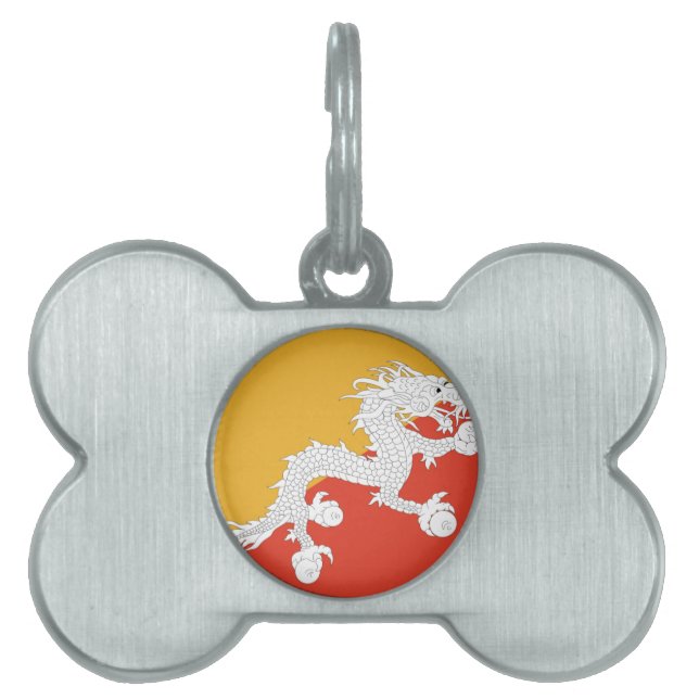 Placa Para Mascotas Bandera del Reino de Bután, fuego de dragón (Frente)