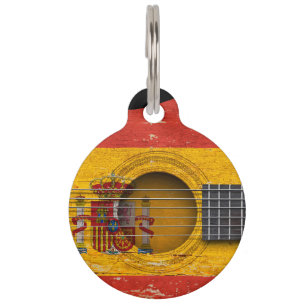 Placa Para Mascotas Bandera española en la guitarra acústica vieja