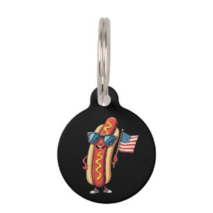 Placa Para Mascotas Bandera estadounidense curiosa Hotdog Gafas de sol