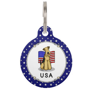 Placa Para Mascotas Bandera estadounidense de Airedale Terrier - Bonit