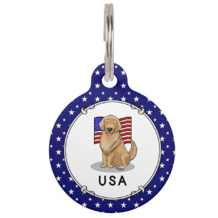 Placa Para Mascotas Bandera estadounidense de EE. UU. Perro Retriever