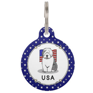 Placa Para Mascotas Bandera estadounidense de inglés antiguo perro pas